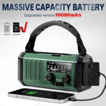 Emergency Radio with 10000mAh Battery, NOAA Weather, AM/FM, Solar Hand Crank Charger, LED Flashlight, SOS Alarm