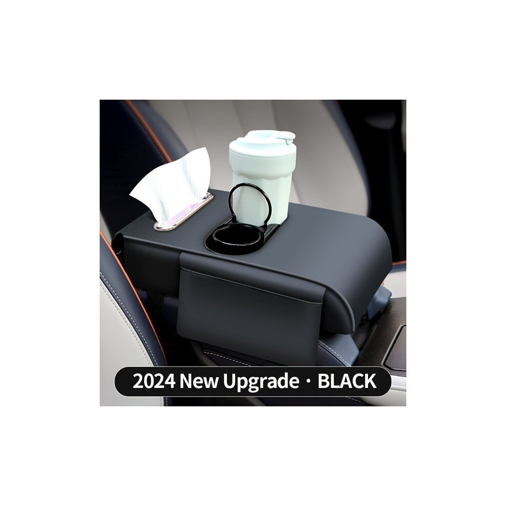 Car Armrest Box Compatible With Universal Cars With Cup Holder And Tissue Box, Pu Leather Centre Console Storage Organiser 6901508344556
