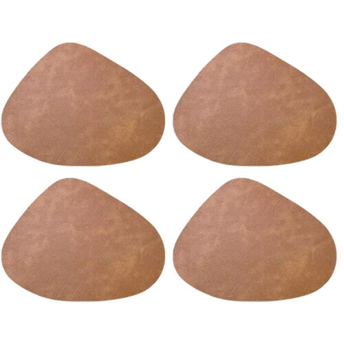 Teardrop PU Placemats Double-Sided Texture, Waterproof Oil-Proof Set 4Pcs for Dining Table, Home Decor Brown