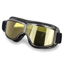 Gafas de moto de cuero estilo vintage, resistentes al viento y antirreflejos, para hombre y mujer - Negro, ahumado, amarillo, transparente