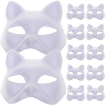 Sada 12 prázdnych DIY masiek pre mačky, biele papierové masky na halloweenske predstavenia