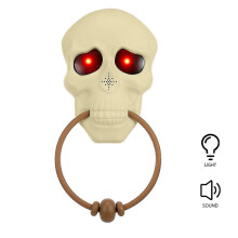 Halloween Doorbell Beige Resin Skull Shape with Glowing Eyes and Scary Sound Effects for Spooky Halloween Decoration and Party