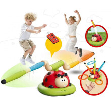 Juego de mariquita 3 en 1 para niños de 1 a 5 años con palo giratorio, lanzamiento de aros y cohetes para juegos de jardín al aire libre.