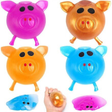 Stress Relief Balls 4 Pack, TPR Material Pig & Fruit Squeeze Toys for Adults and Kids, Slow Rising Sensory Fidget Toys