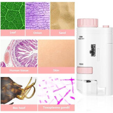 Microscope portatif pour enfants avec grossissement 80-200x, 12 lames incluses, éclairage LED pour l'observation scientifique.