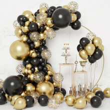 Kit de Guirlanda de Balões Preto e Ouro com 133 Peças para Decoração de Festa, Balões de Látex com Fita e Pontos de Cola