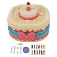 Cocina de juguete, kit de repostería infantil con velas con luz y sonido, pastel de plástico de 13 cm, 12 botes de plastilina de colores.