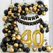 Conjunto de Guirlanda de Balões com 88 Balões de Látex Preto e Ouro para Decorações de Aniversário e Festa de Aniversário