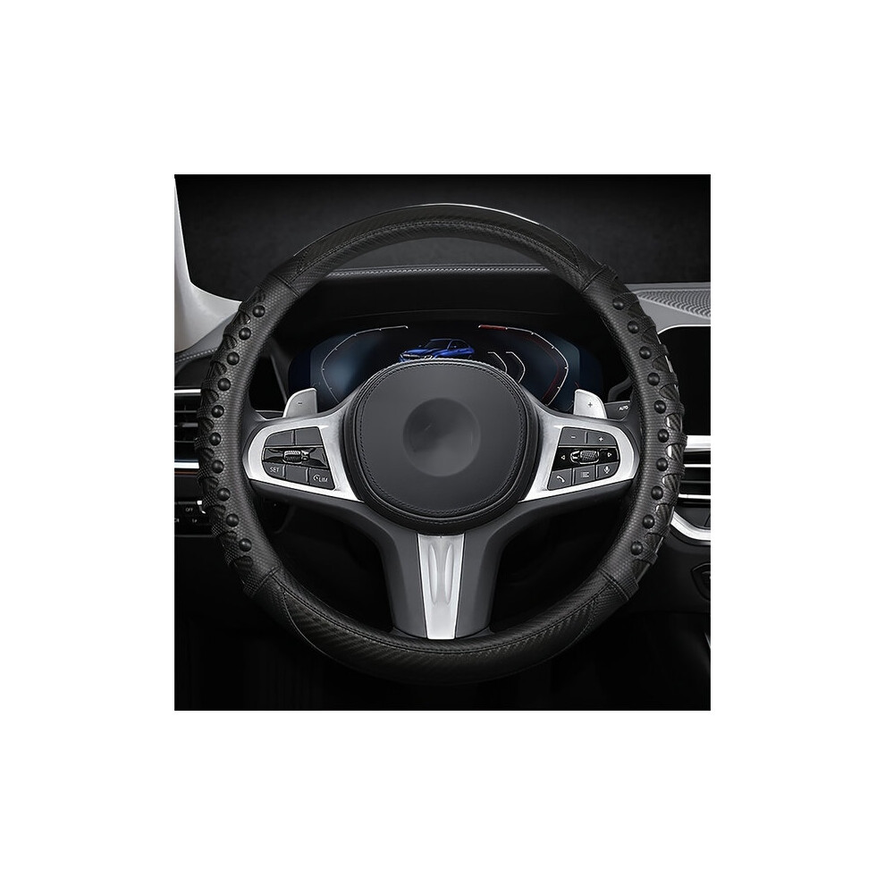 Steering Wheel Cover Compatible With Sports Cars - Studded Pu Leather For Anti-Slip Grip All-Season Driving 6901508376663