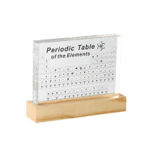 Periodiek systeem der elementen, acryl displaystandaard met houten voet, educatief hulpmiddel voor klasdecoratie en wetenschapsonderwijs