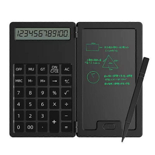 Quadro de Escrita com Calculadora e Tela LCD de 5 Polegadas - Display de 12 Dígitos para Uso no Escritório, Estudo e Lar - ABS Preto