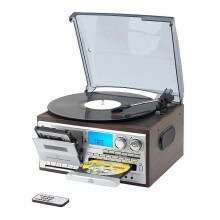 Retro-Vinyl-Multifunktions-Plattenspieler mit 3 Geschwindigkeiten, AM/FM-Radio, CD/Kassette und UK-Stecker