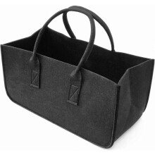 Cesta de Armazenamento de Madeira para Fogo Pliável com Alças 50x25x25cm Preta para Lenha de Lareira Organização Doméstica