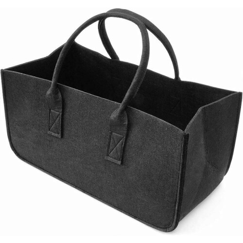 Πλεκτό Καλάθι Αποθήκευσης Κούλες 50x25x25cm Μαύρο για Τζάκι, Πτυχώσιμο με Χερούλια