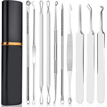 Mitesserentferner-Set aus Edelstahl und Aluminiumbox, silberfarben, für Männer und Frauen