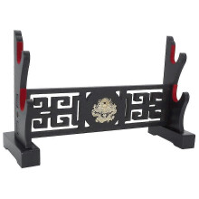 Suporte de Exibição de Espada de Madeira Preta com Forro de Veludo para Posicionamento Horizontal em Mesa ou Chão