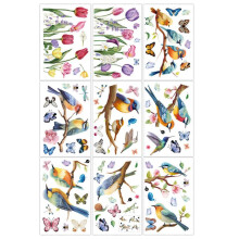 Autocolante de fereastră de primăvară, flori florale cu păsări, autocolante colorate pentru ferestre, decorațiuni pentru ferestre