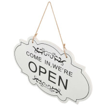 "Open/Gesloten" bord, dubbelzijdig hangend bord voor winkelingang, massief houten bord 30 x 19 cm met jutetouw, wit commercieel deurbord