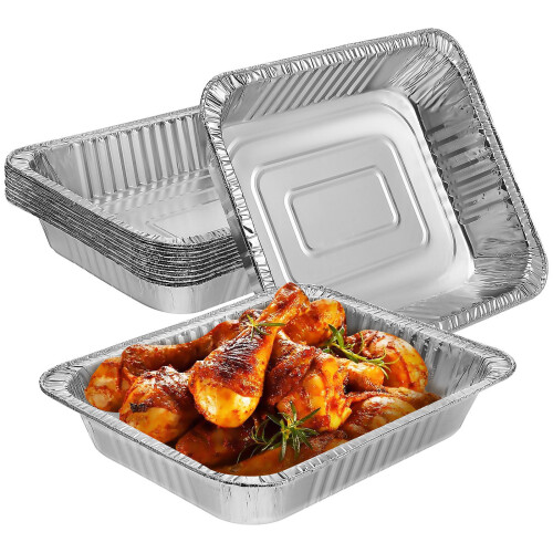 10St Djupa Engångs Aluminiumfolie Formar Matlagningsformar Silver 1