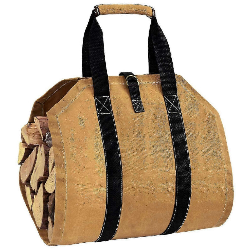 Canvas Firewood Bag For Logs And Kindling, 90 X 45 Cm Tearproof Waterproof Waxed Canvas, Portable Carrier For Camping, Picnic, Barbecue And Fireplace 6901508418943