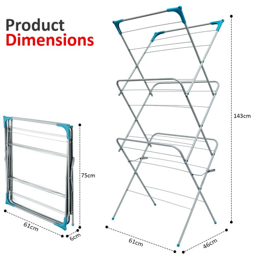 3 Tier Foldable Clothes Airer 14m Drying Rack 2