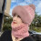 (Pink) Winter Plush Hat with Neck Warmer - Warm Gift 2