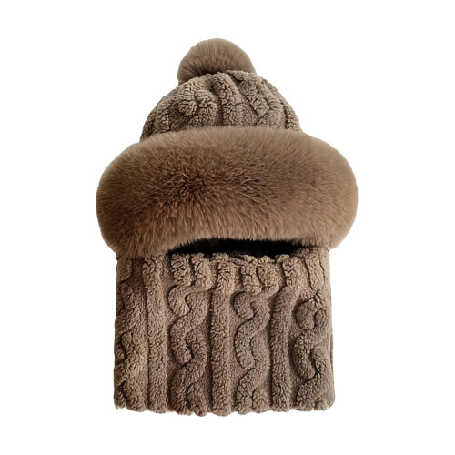 (Coffee) Winter Plush Hat with Neck Warmer - Warm Gift 1