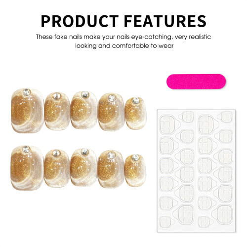 (3245 Short Round, L) 3D Cat Eye False Nails, 10pcs Short Round 2