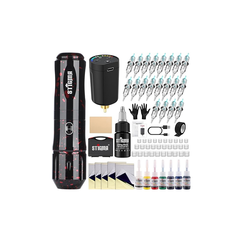 Stigma Wireless Tattoo Machine Kit Rotary Complete Tattoo Set With 20Pcs Tattoo Cartridges Needles And Wireless Power Supply