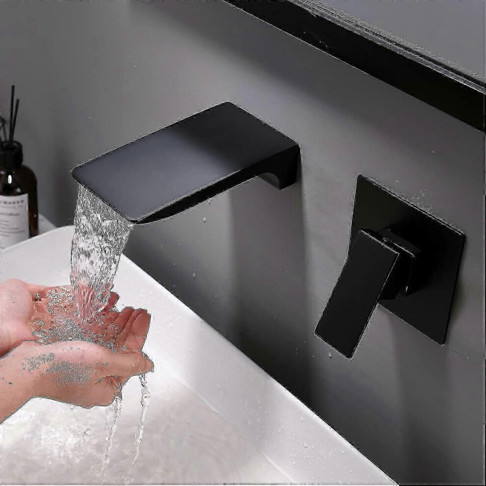 Wall-Mounted Shower Mixer - Black Waterfall Spout, Wall-Mounted Bathroom Faucet With Solid Metal Construction For Bathroom Renovation 6901508267800