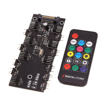 5V ARGB PWM Fan Controller Hub with Remote Compatible with ASUS, Gigabyte, MSI, 7x 4-Pin 9x 3-Pin Ports for PC Case Fans
