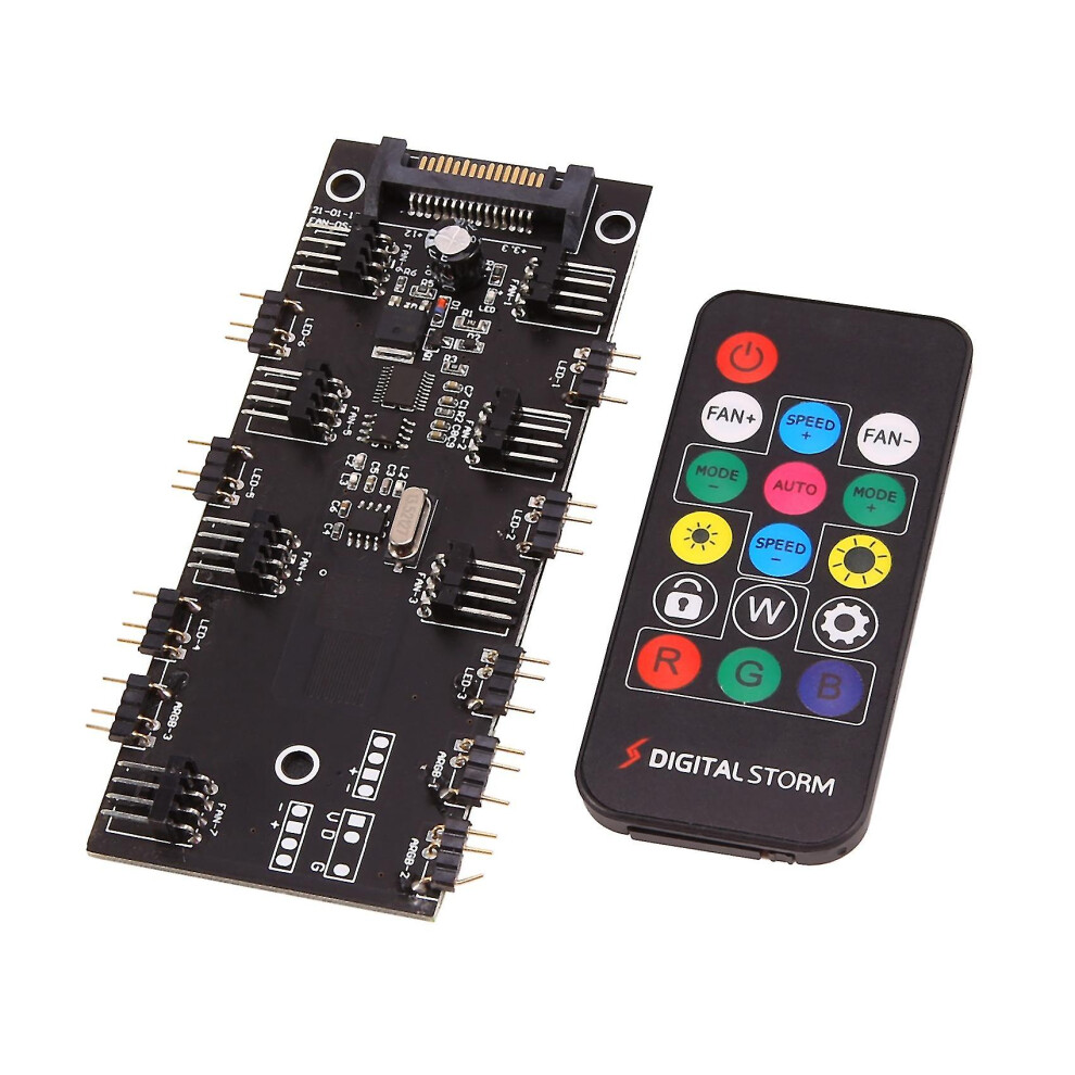 5V Argb Pwm Fan Controller Hub With Remote Compatible With Asus, Gigabyte, Msi, 7X 4-Pin 9X 3-Pin Ports For Pc Case Fans 6901508274365
