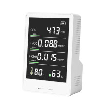 Air Quality Monitor 5-in-1 with CO2 TVOC Formaldehyde Humidity Temperature Sensor, Dual-Colour Display, Voice Alarm Rechargeable Battery
