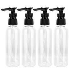 Packung mit 6 Flaschen Handdesinfektionsgel mit Pumpe, 100 ml PET-Flaschen, schwarz und transparent, für Zuhause, Büro und Badezimmer.