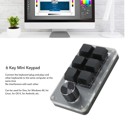 6-Key Mini Wired Mechanical Keypad with RGB Blue Switch, Plug and Play 2