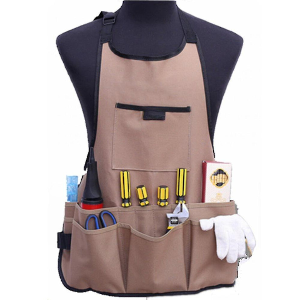 Work Apron With Multiple Pockets, Adjustable Oxford Cloth Tool Apron For Men Women, Durable Waist Shoulder Strap Design 6901508272460
