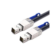 Kabel SFF-8644 kompatybilny z urządzeniami SAS 3.0/SATA, prędkość transmisji danych 12 Gbit/s, długość 1 metr, czarny stop cynku.
