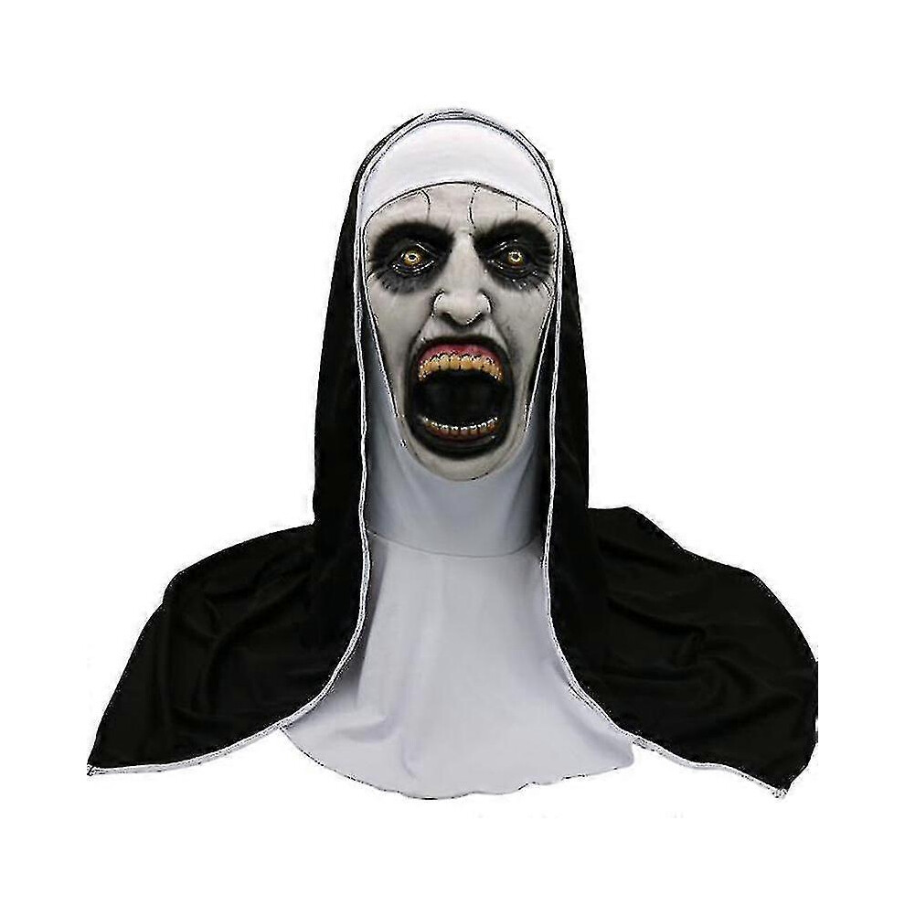 Valak Halloween Mask With Headscarf, Horror Movie Latex Costume Mask For Haunted House Cosplay 6901508292727
