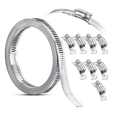 Stainless Steel Hose Clamp 11.5ft Adjustable Worm Drive Pipe Clip with 8 Fasteners for Pipe Tube Cable Fixing