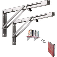 Support pliable en acier inoxydable, fixation murale à verrouillage à 90, conception compacte pour table, étagère ou bureau.
