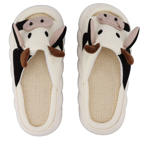 Comfortable Cow Pattern Linen Slippers for Men, Size 40-41 1