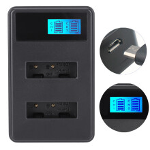 Zweitschacht-Akkuladegerät für Sony NP-BX1, LCD-Anzeige, USB-gestützt