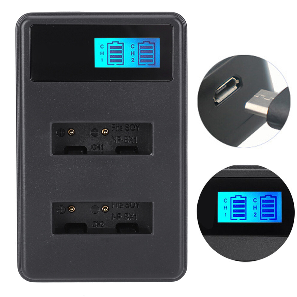 Dual Slot Battery Charger For Np-Bx1, Lcd Display, Usb, Black 7611388164678