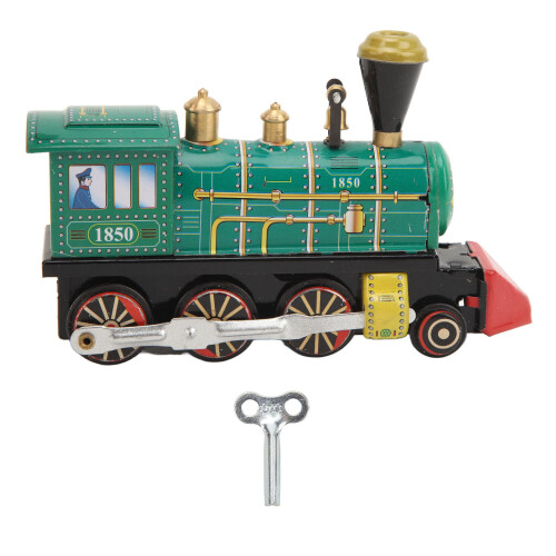 Clockwork Train Toy Tinplate Wind-Up, Green, Small 1