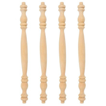 Set van 4 onbewerkte massief houten balusters met Romeinse kapitelen, voor het maken van trapleuningen en meubels.