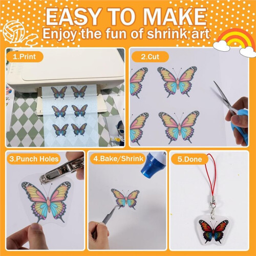 6 Sheets Printable Shrink Paper Sheets Plastic for Inkjet Printer,for Crafts DIY Keychain Making, 'S Day 2