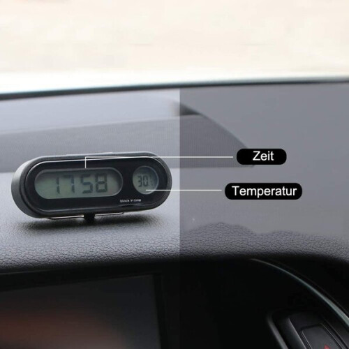 Car Clock with LED Backlight and Digital Thermometer, Large Display for Time, Date and Temperature, Dashboard or Vent Mount 1