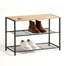 GEEZY 2 Tier Shoe Rack with Seat Hallway Shoe Bench Wooden Storage Organiser Metal