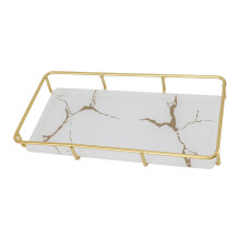 Modern White Bathroom Vanity Tray | Iron & Glass Anti Slip Organizer