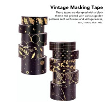 10pcs Black Theme Japanese Paper Tape Set, Wide Craft Decorative Tape